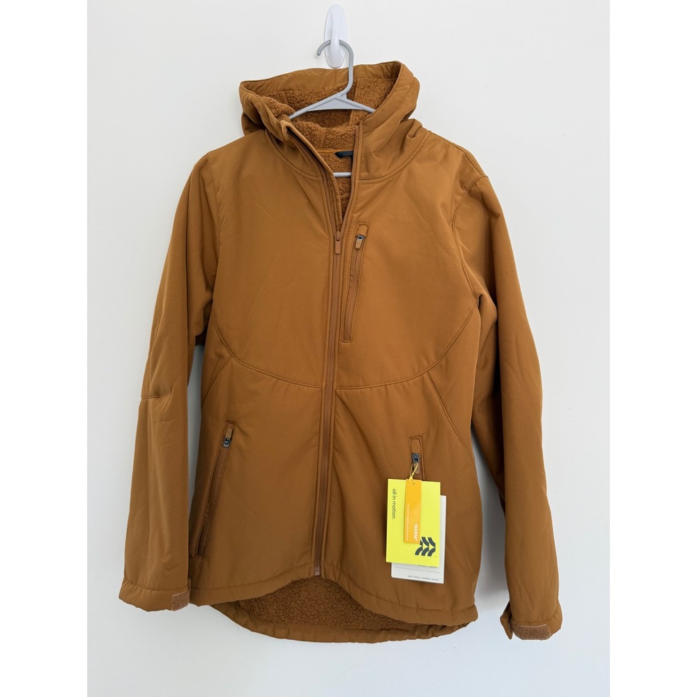 NWT All in Motion Unisex Butterscotch Hooded Full Zip Coat Sherpa Lined Small